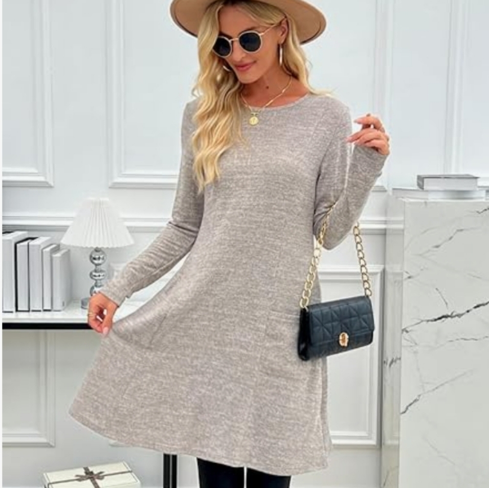 Elegant Gray Beige Women's Dress